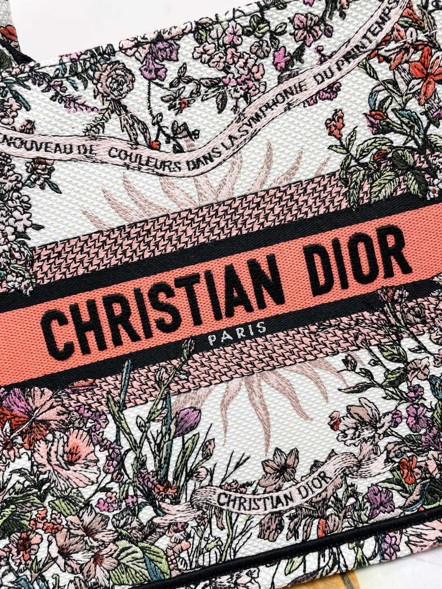 Dior Embroidered Floral Canvas Tote Bag with Contrast Band