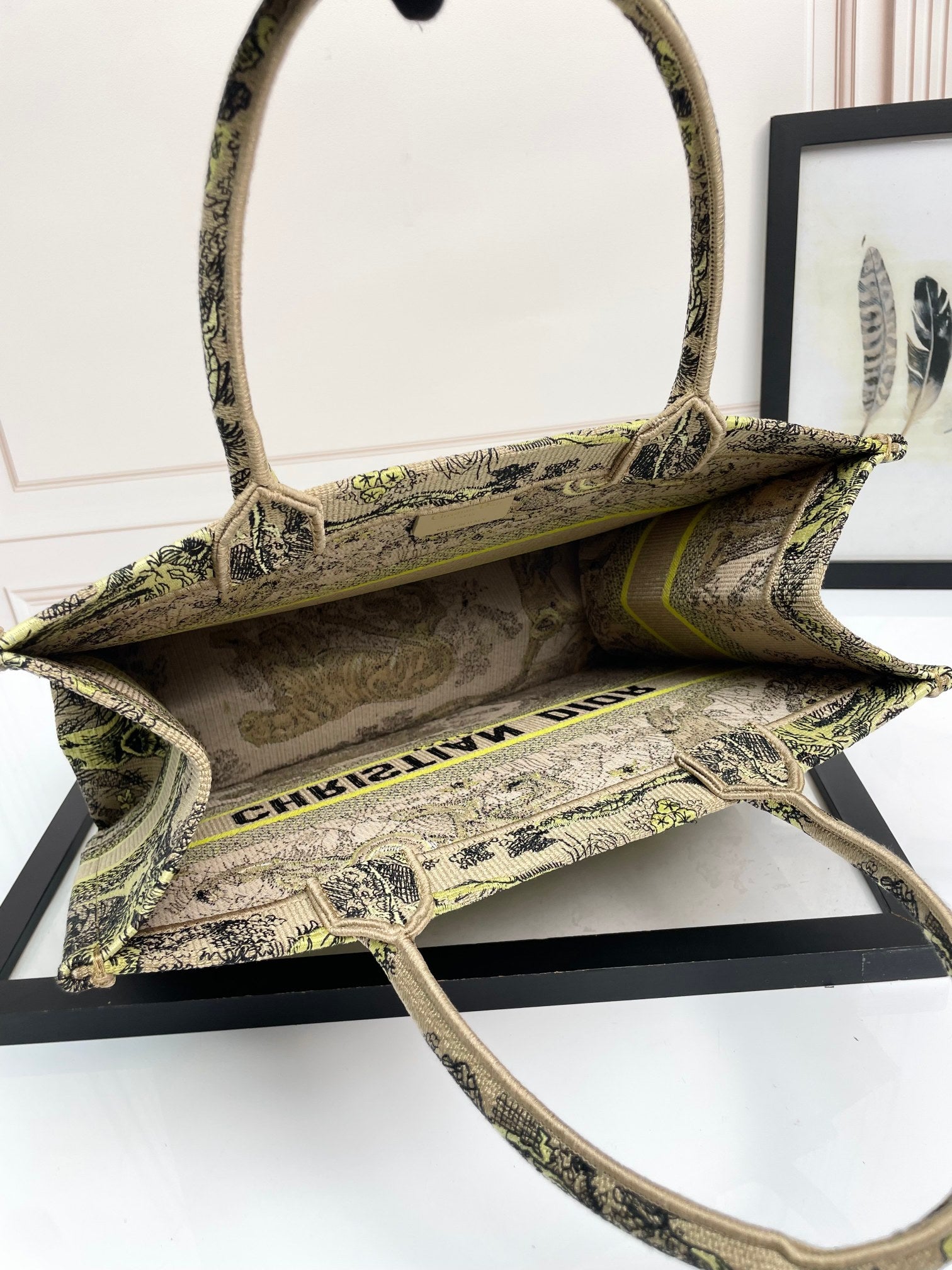 Christian Dior Medium Book Tote Toile de Jouy Tiger Embroidery Bag