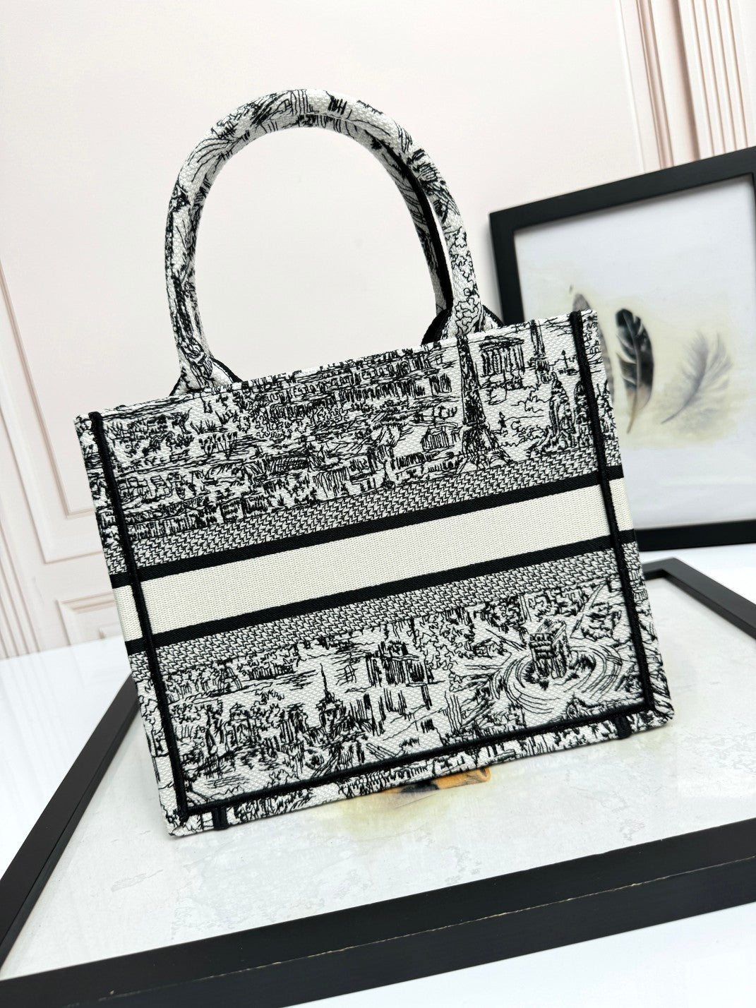 Christian Dior Black and White Toile de Jouy Book Tote Bag