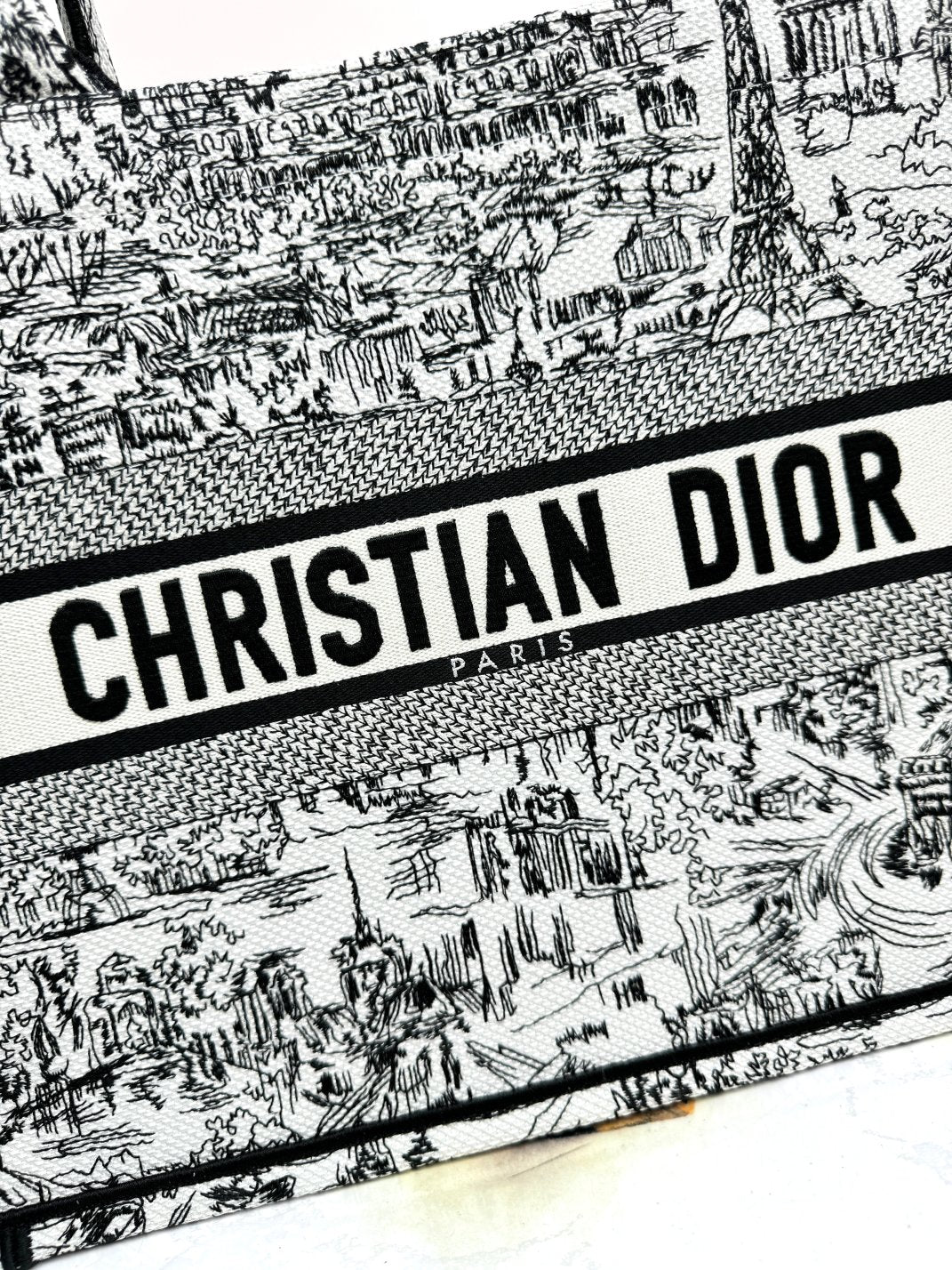 Christian Dior Toile de Jouy Book Tote Bag - Black and White Embroidered Canvas