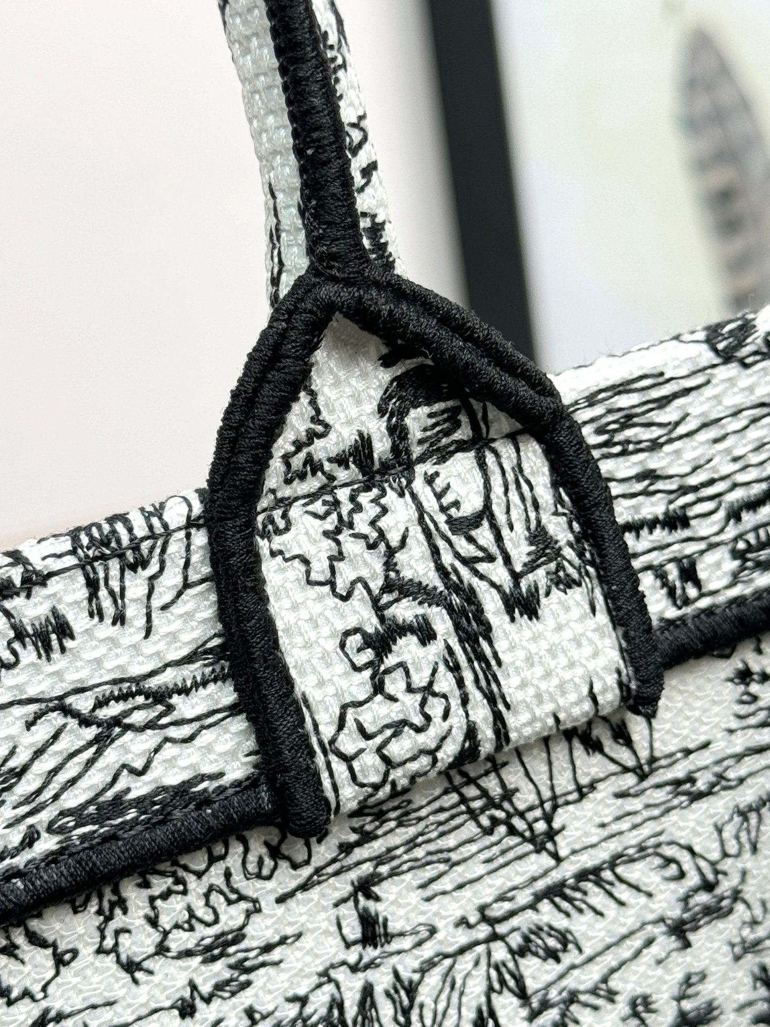 Dior Vintage Black and White Landscape Print Canvas Tote Handbag