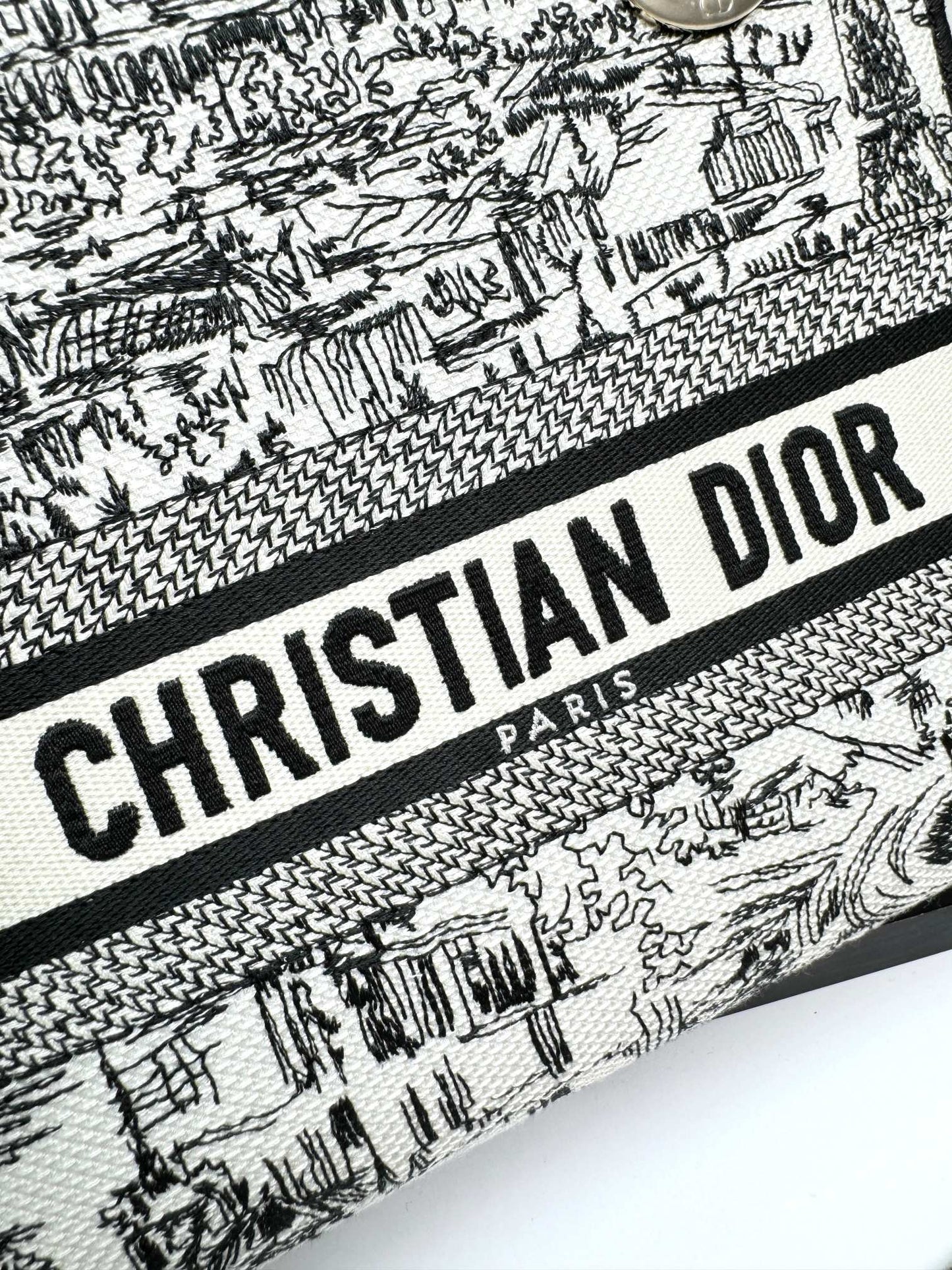 Christian Dior Medium Lady D-Lite Bag - Black & White Toile de Jouy Reverse Embroidery
