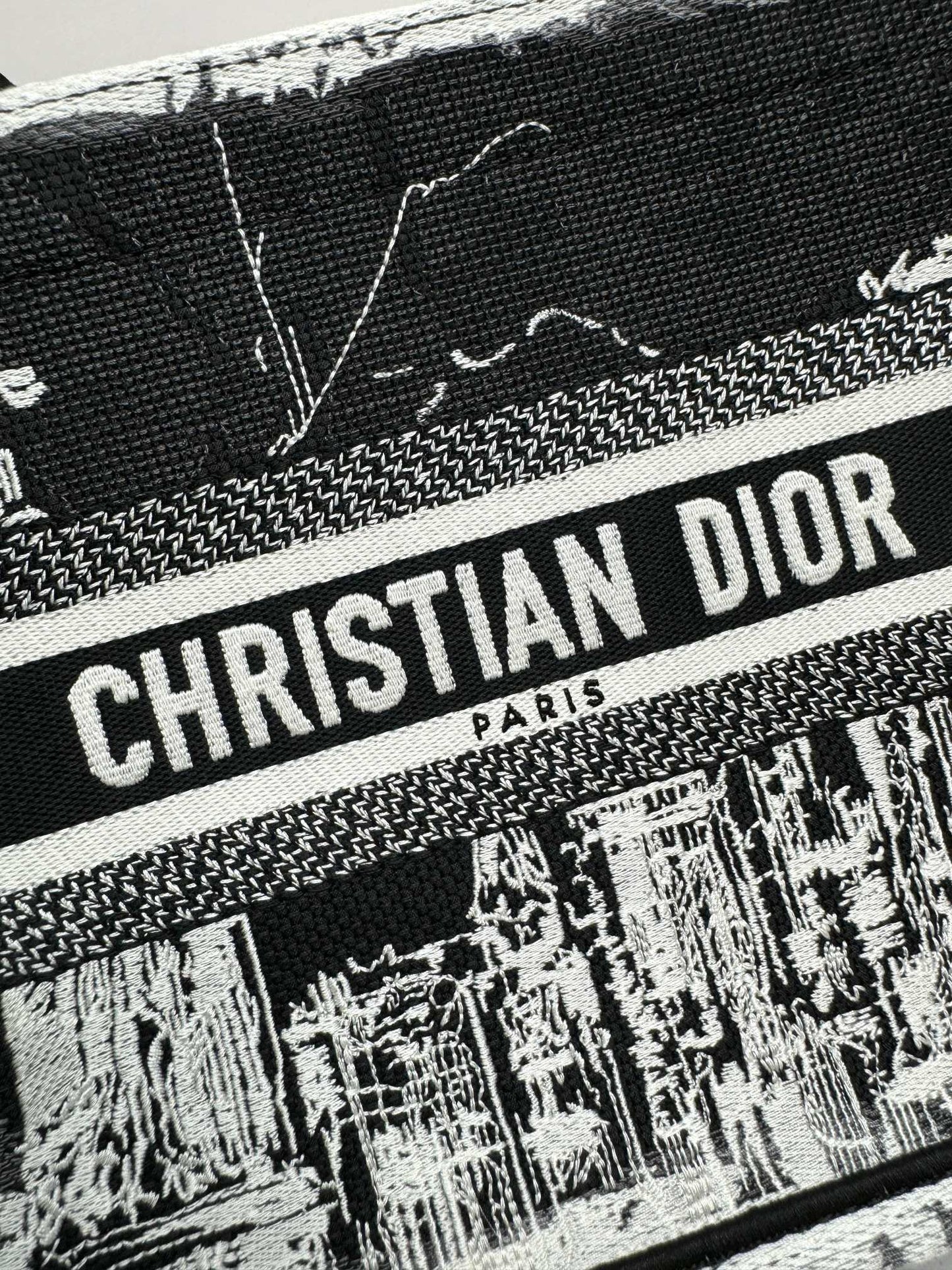Christian Dior Small Book Tote Bag - Black and White Embroidered Canvas