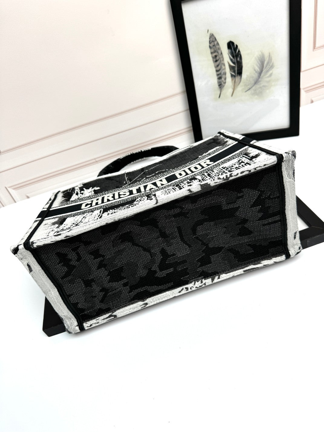 Christian Dior Black and White Book Tote Bag - Embroidery Canvas Handbag