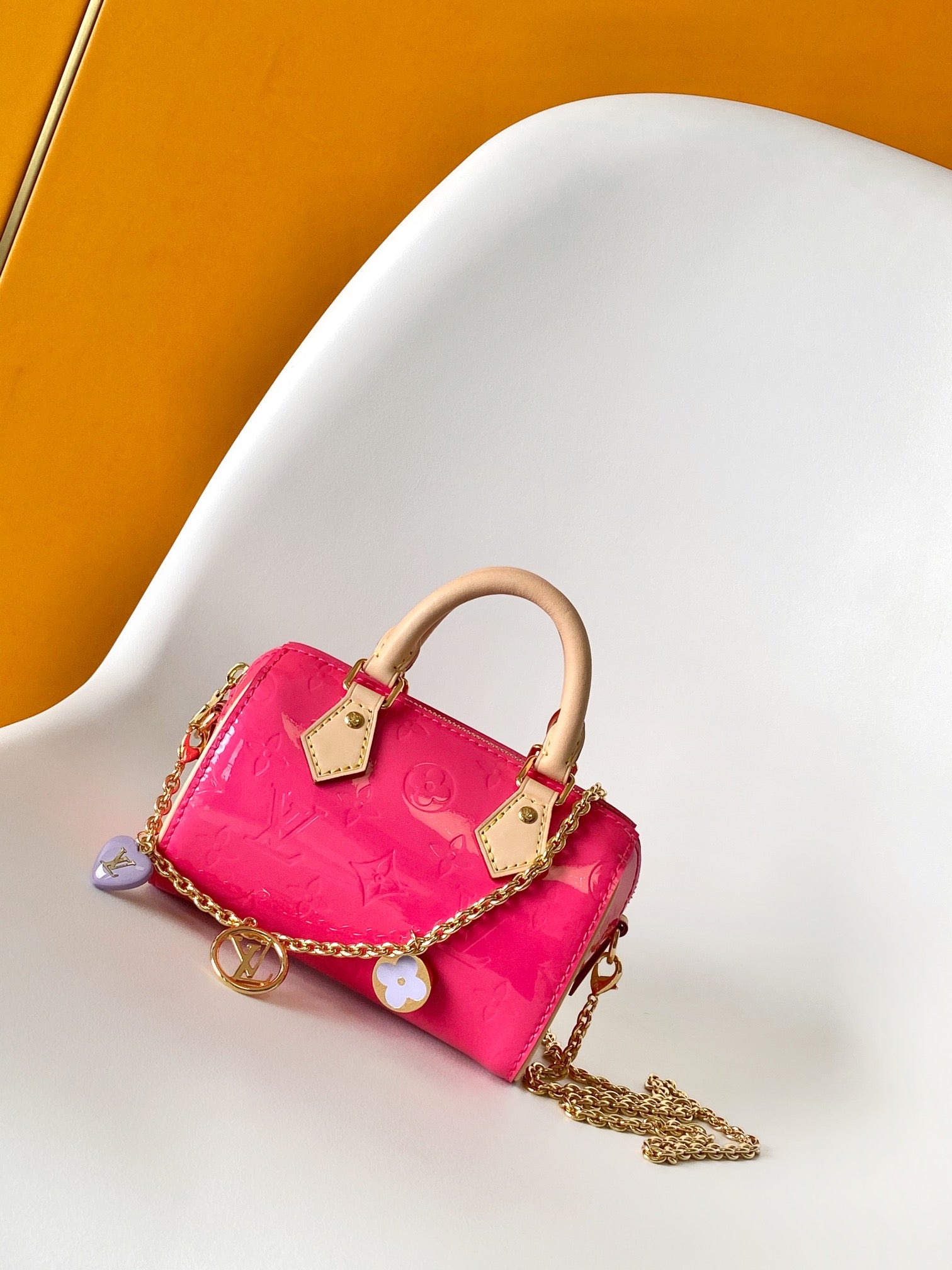 Louis Vuitton Bright Pink Embossed Patent Leather Mini Top Handle Crossbody Bag