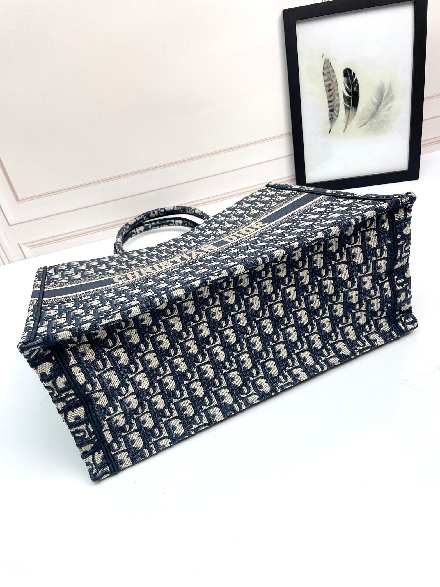 Christian Dior Oblique Embroidered Book Tote Bag - Blue Canvas Large