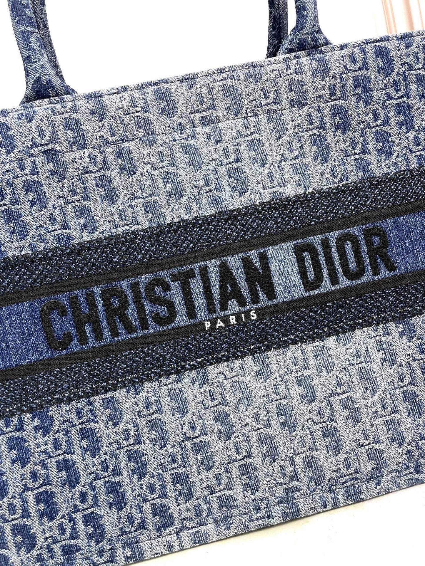 Christian Dior Blue Oblique Book Tote - Washed Denim Canvas Bag