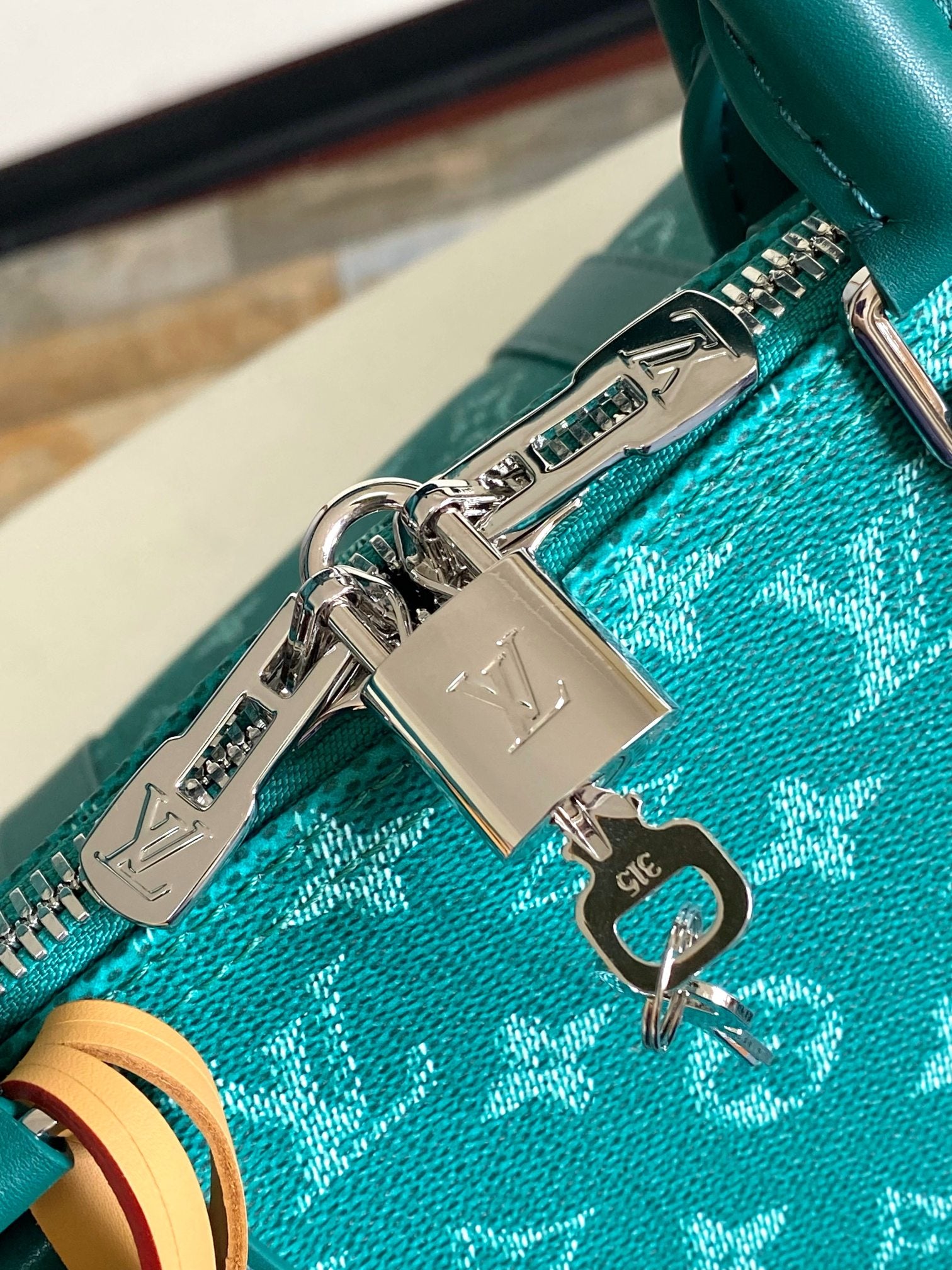 Louis Vuitton Green Monogram Pattern Travel Duffle Bag with Dog Paw Charm