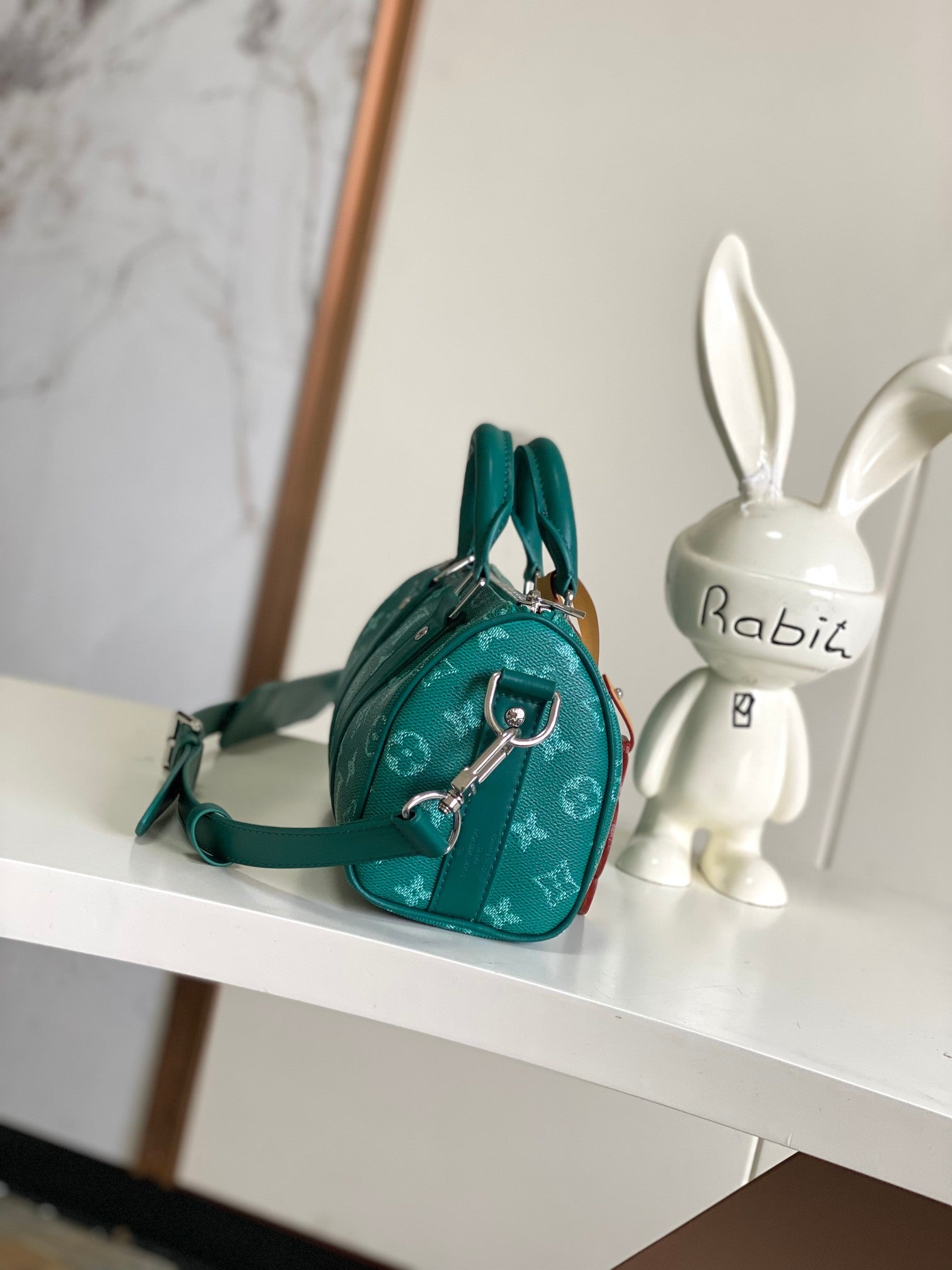 Louis Vuitton Luxury Green Monogram Mini Duffle Bag with Paw Print Charm