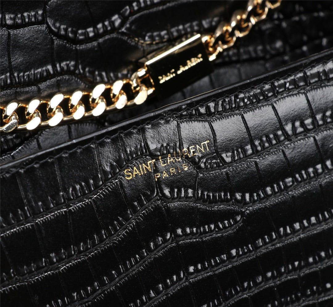 Saint Laurent Kate Medium Crocodile-Embossed Leather Bag with Tassel - Black