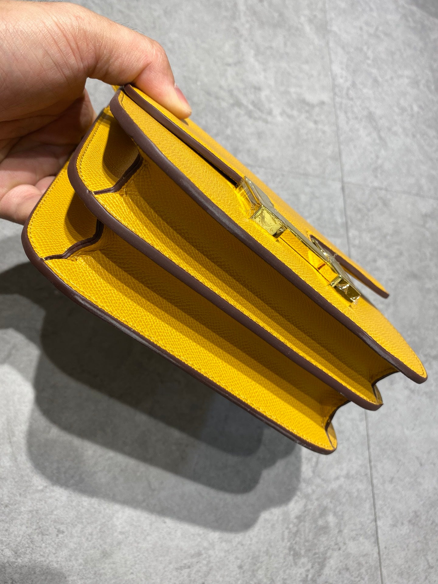 Mustard Yellow Leather Shoulder Bag with Gold H-Clasp - Small Crossbody Handbag