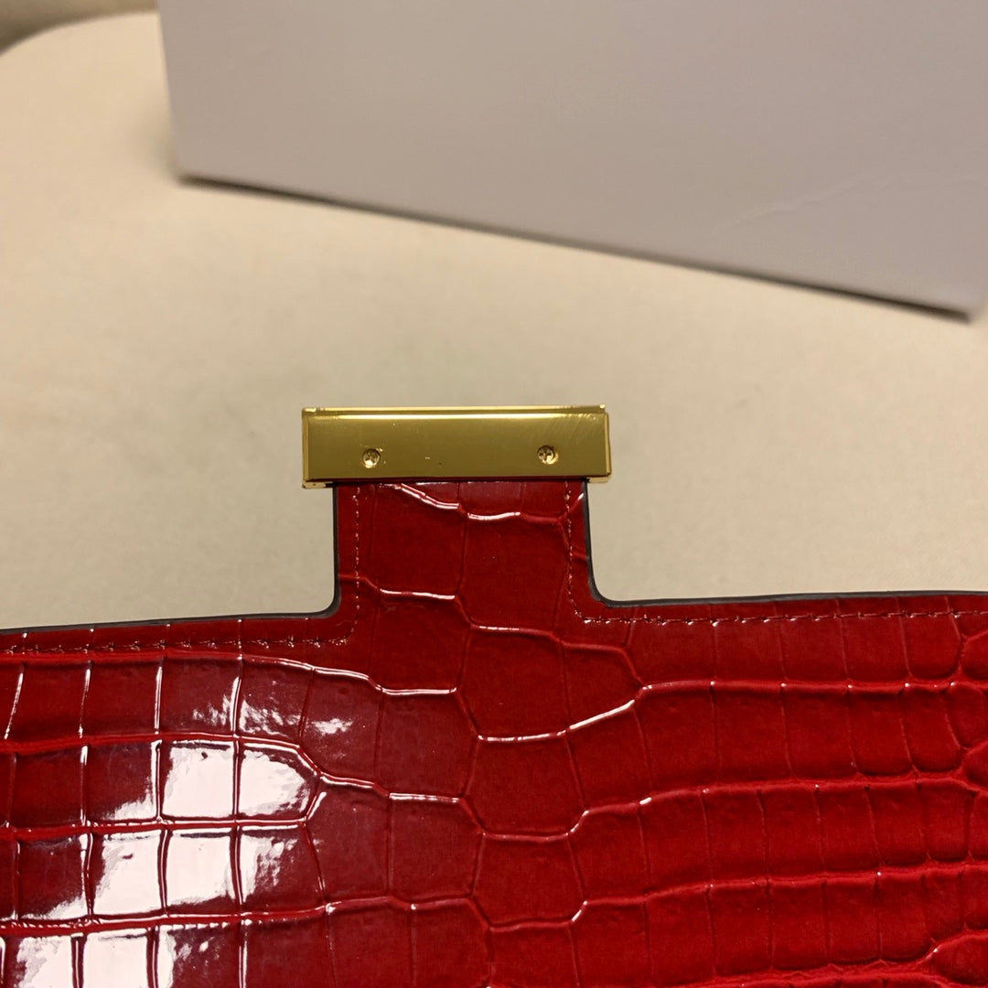 Luxury Red Croc-Embossed Leather H-Buckle Shoulder Bag - Elegant Crossbody Handbag