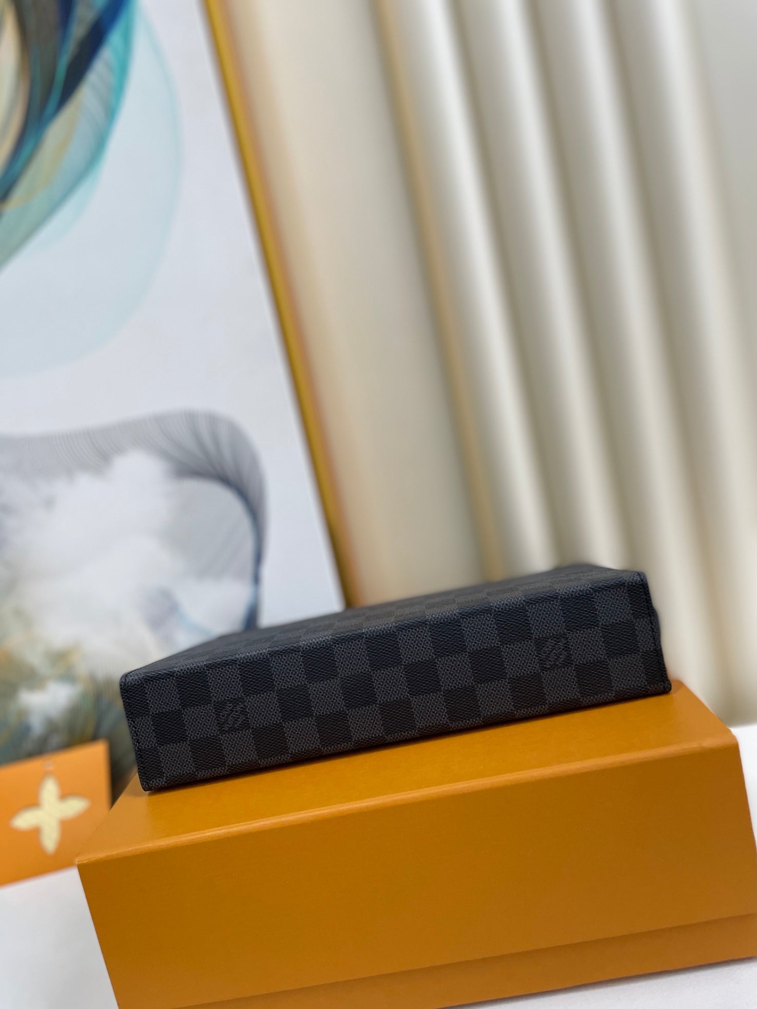 Louis Vuitton Grey and Black Checkered Clutch Pouch Men's Designer Toiletry Bag