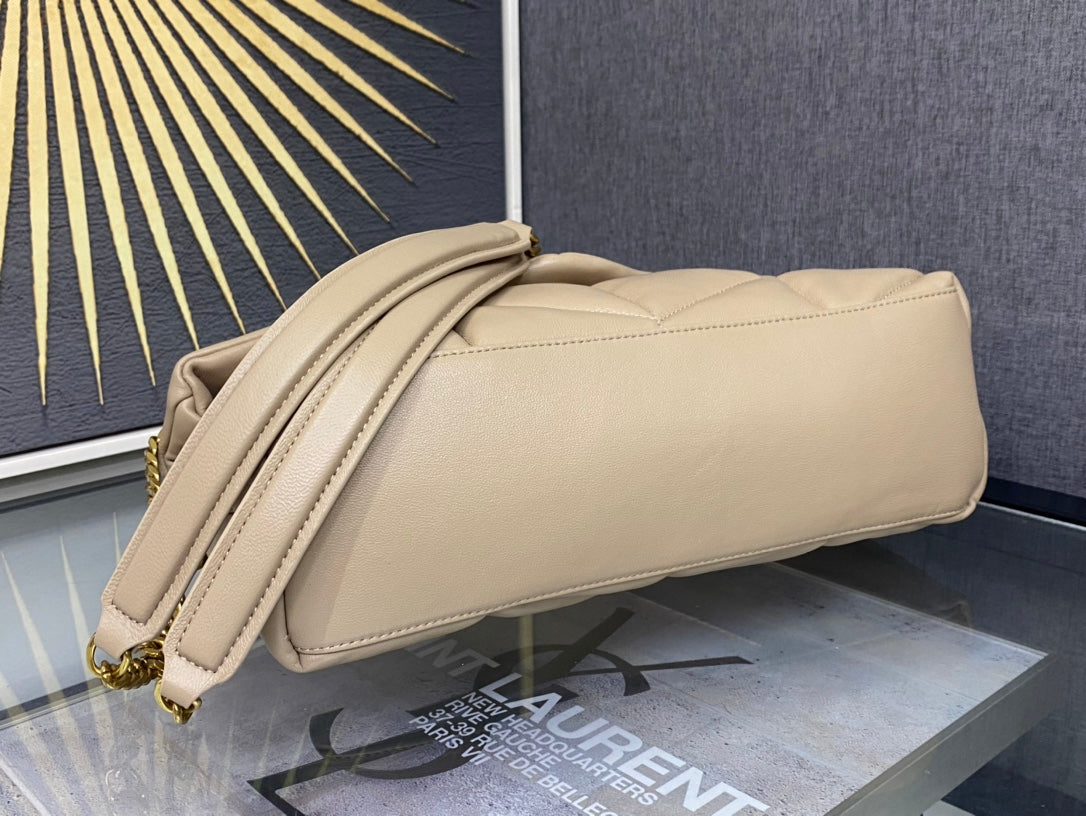 Saint Laurent Loulou Puffer Medium Chain Bag in Quilted Lambskin - Beige