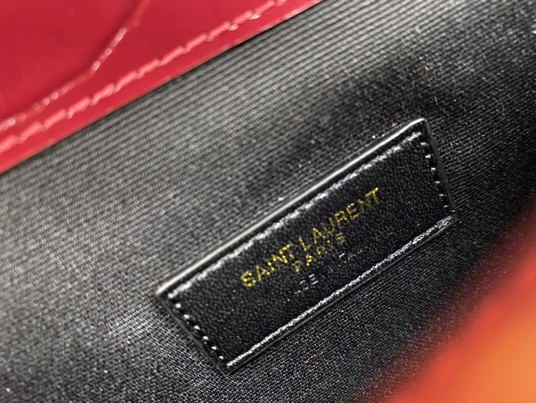 Saint Laurent Uptown Pouch in Crocodile-Embossed Leather - Red