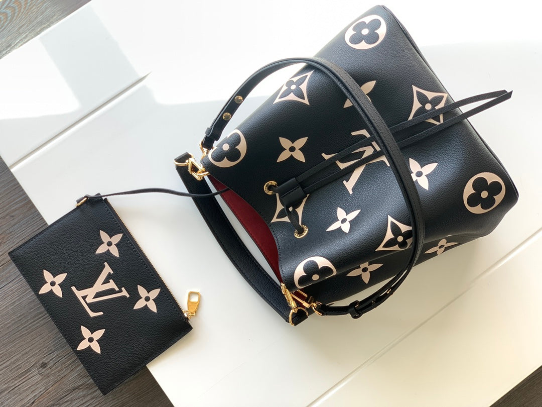 Louis Vuitton Black Monogram Embossed Leather Hobo Handbag with Top Handle