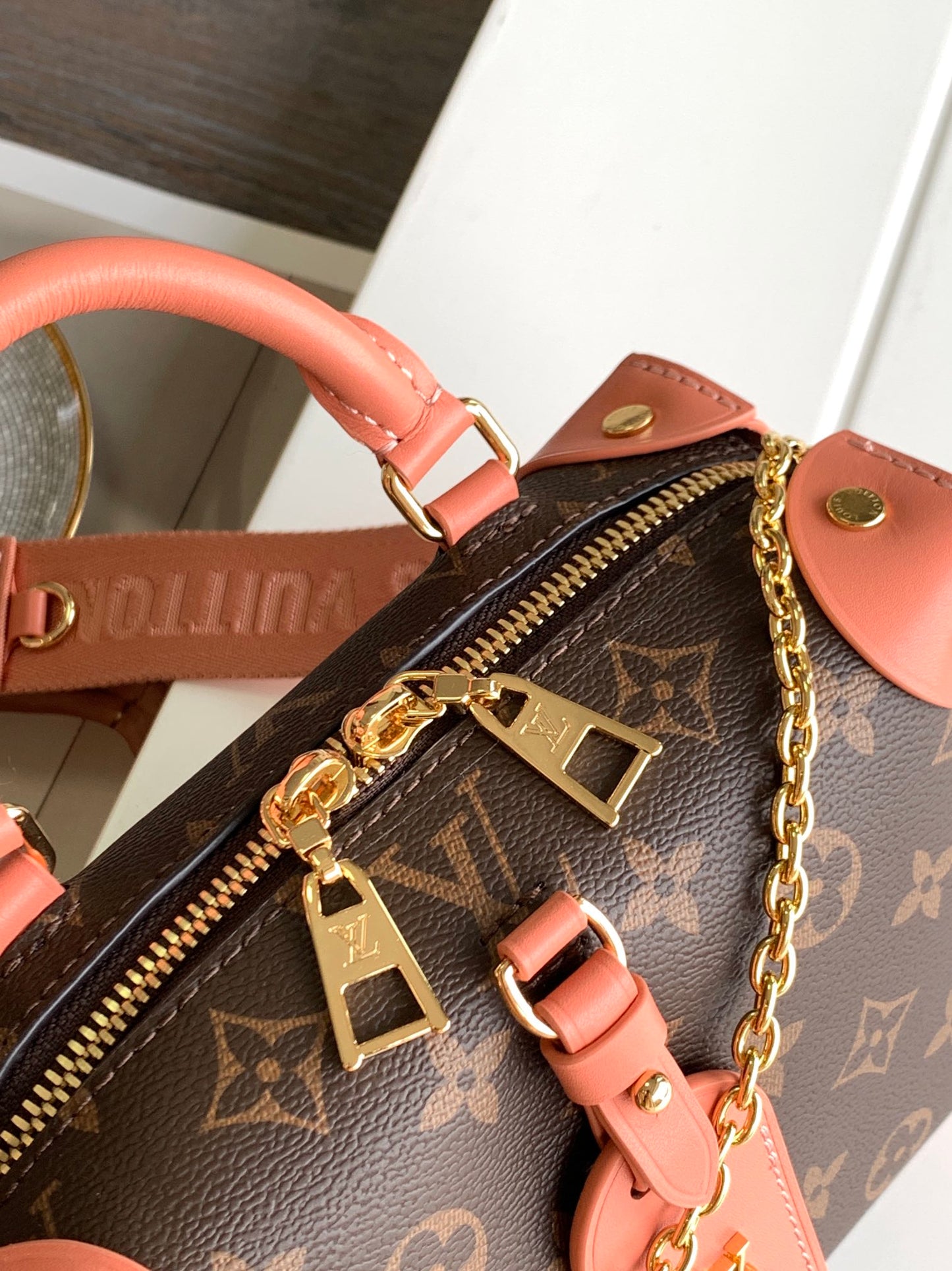 Louis Vuitton Structured Monogram Mini Trunk Bag with Pink Fabric Strap