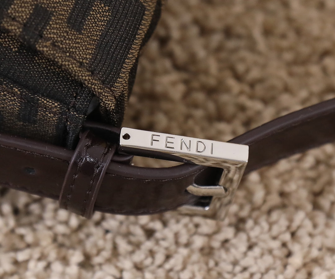 Fendi Baguette Brown Fabric Shoulder Bag with FF Motif