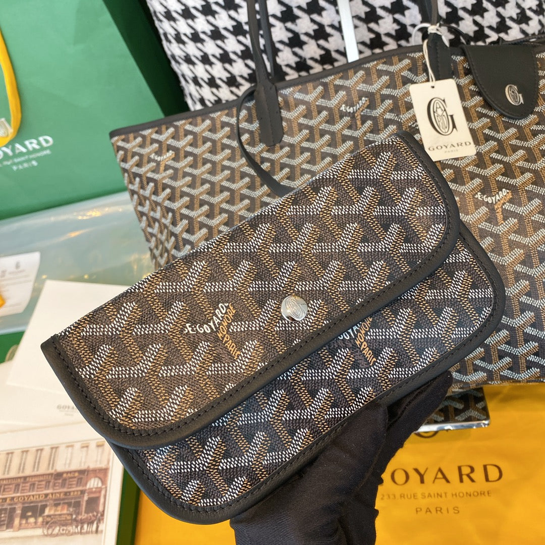 Gogy Chevron Print Canvas Tote Bag with Cute Cartoon Graphic and Matching Pouch