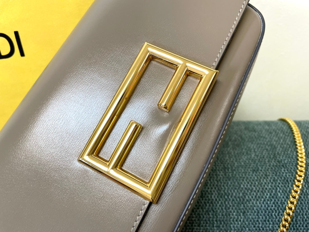 Fendi FF Logo Continental Wallet on Chain - Taupe Leather Crossbody Bag with Pouch