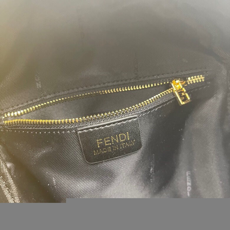 Fendi Black Embossed FF Logo Leather Mini Backpack with Gold-Tone Hardware