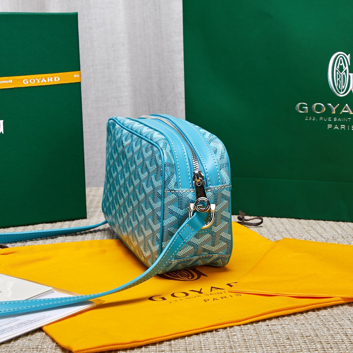 Gogy Light Blue Chevron Pattern Leather Crossbody Camera Bag