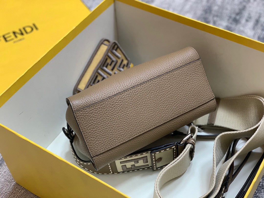 Fendi Peekaboo ISeeU Medium Leather Bag with FF Motif Strap and Mini Bag Charm - Brown
