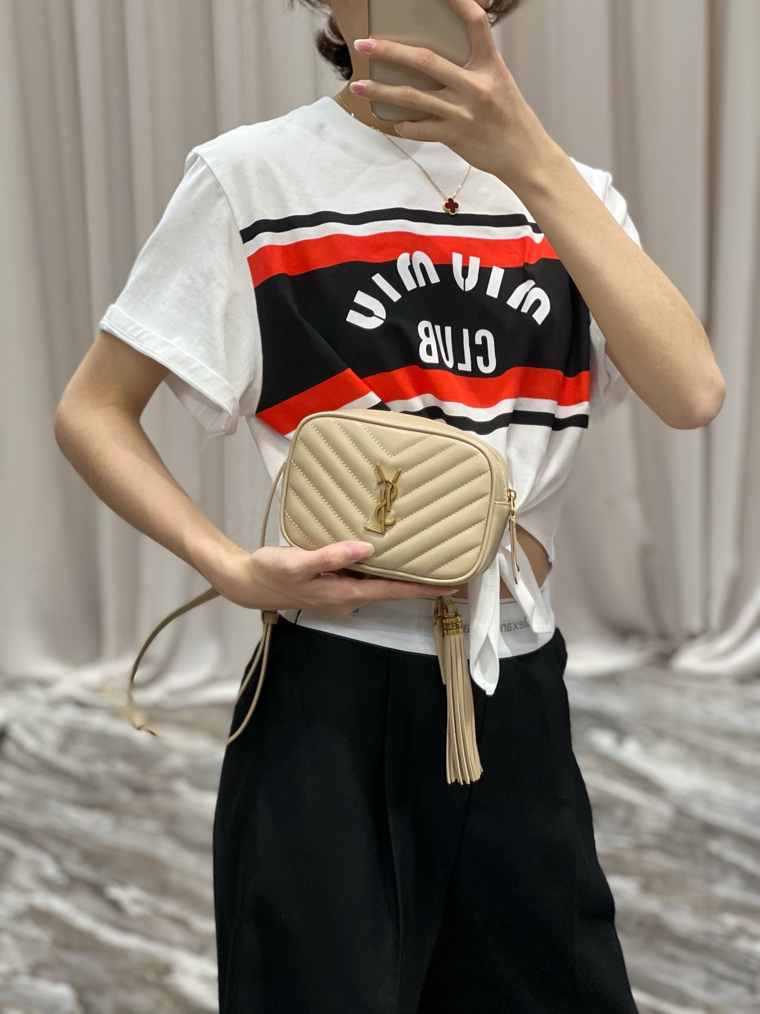 Saint Laurent Lou Mini Quilted Leather Camera Bag in Beige