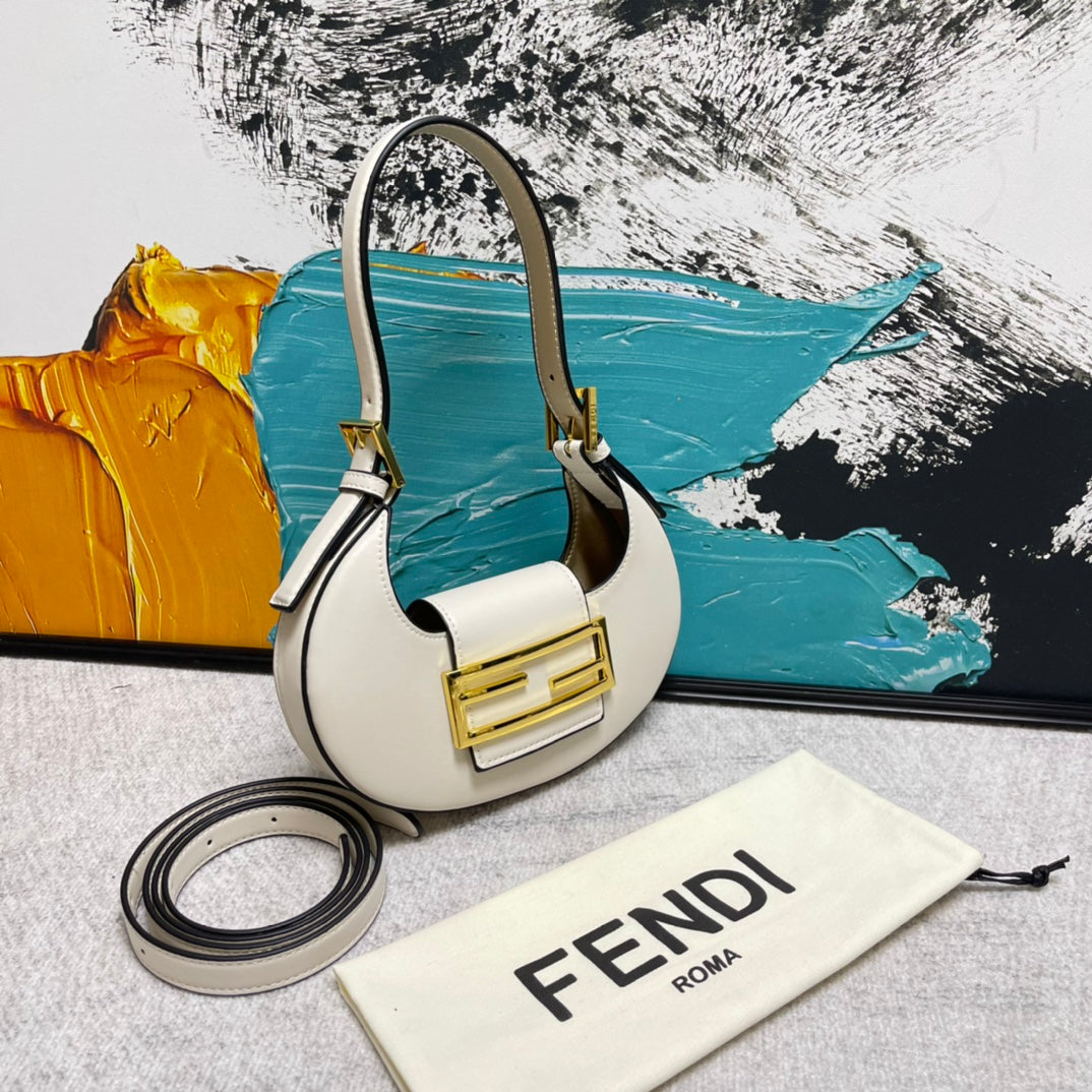Small Crescent Hobo Bag with Gold-Tone Logo Buckle - Leather Designer Style Shoulder Bag