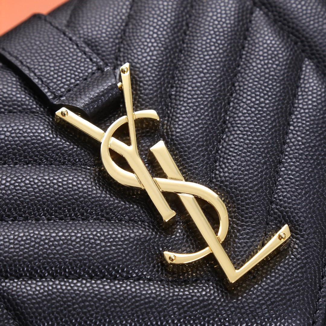 Saint Laurent Monogram Mix Matelassé Grain de Poudre Chain Wallet - Black