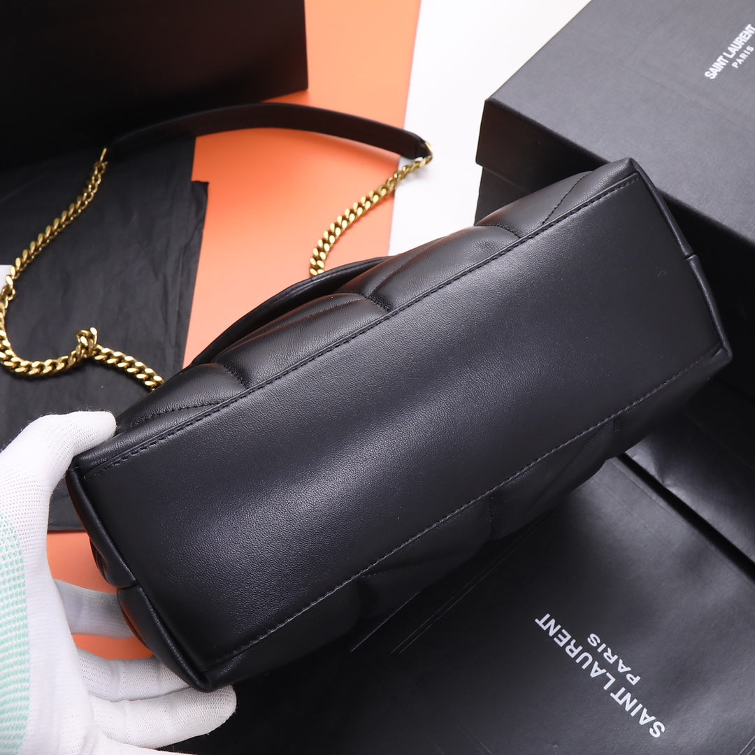 Saint Laurent Loulou Puffer Bag in Quilted Lambskin Leather - Black with Gold Hardware