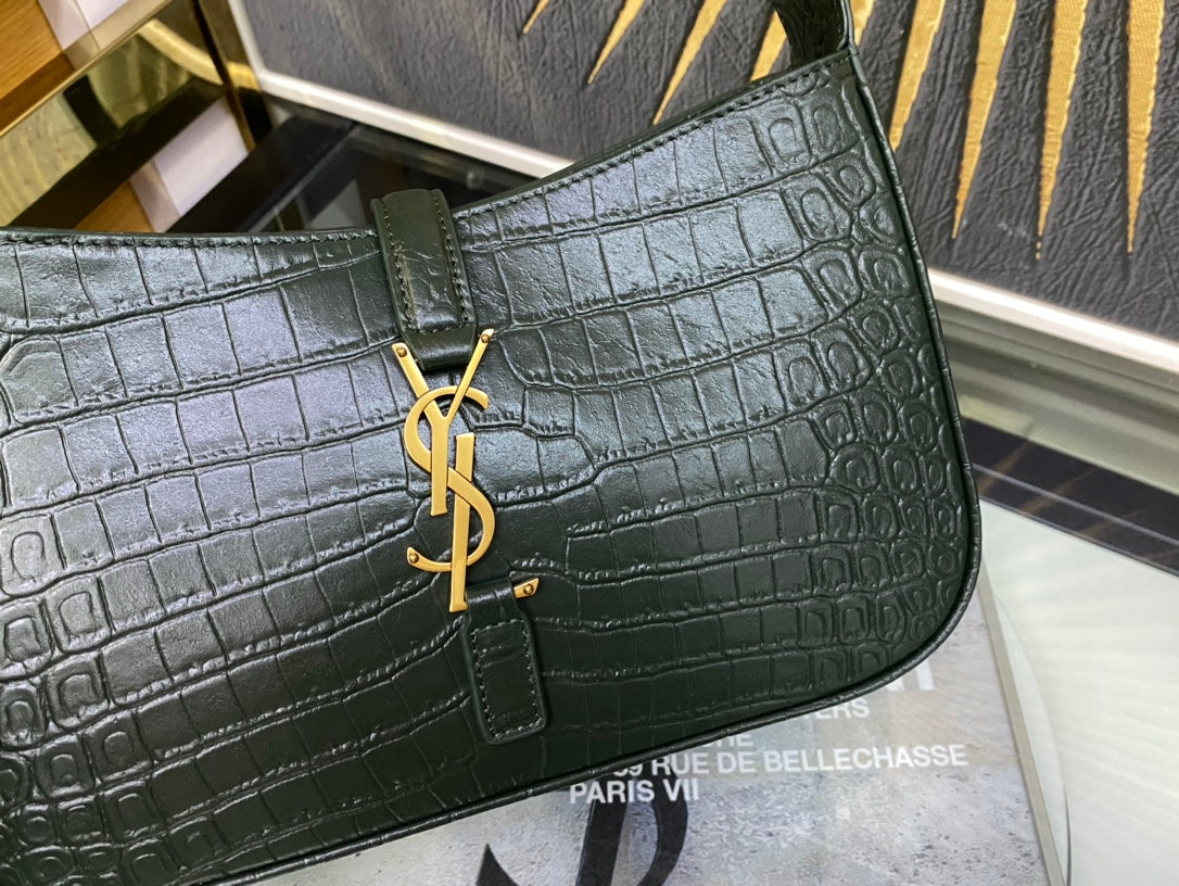Saint Laurent Le 5 à 7 Crocodile-Embossed Leather Shoulder Bag - Dark Green