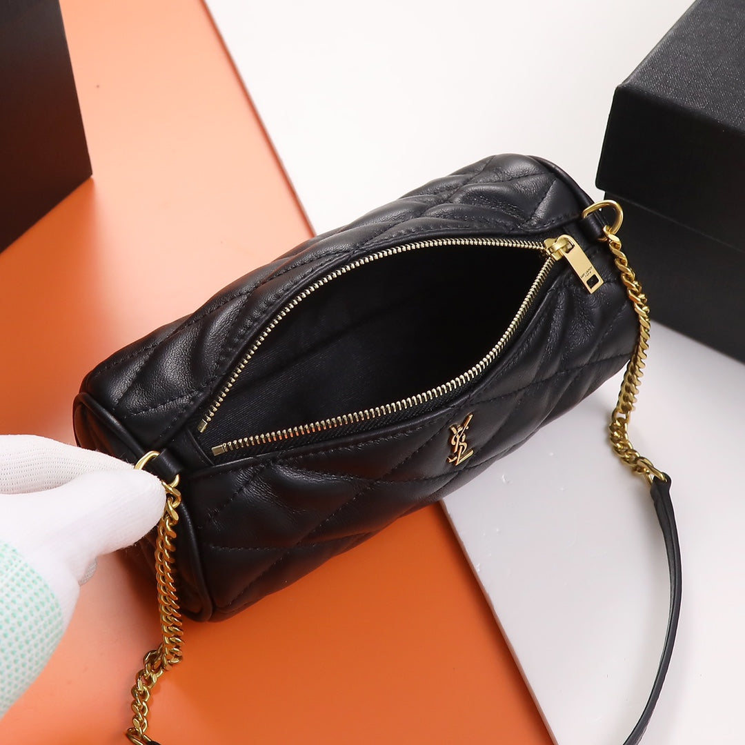 Saint Laurent Sade Puffer Cylinder Bag in Quilted Leather - Black
