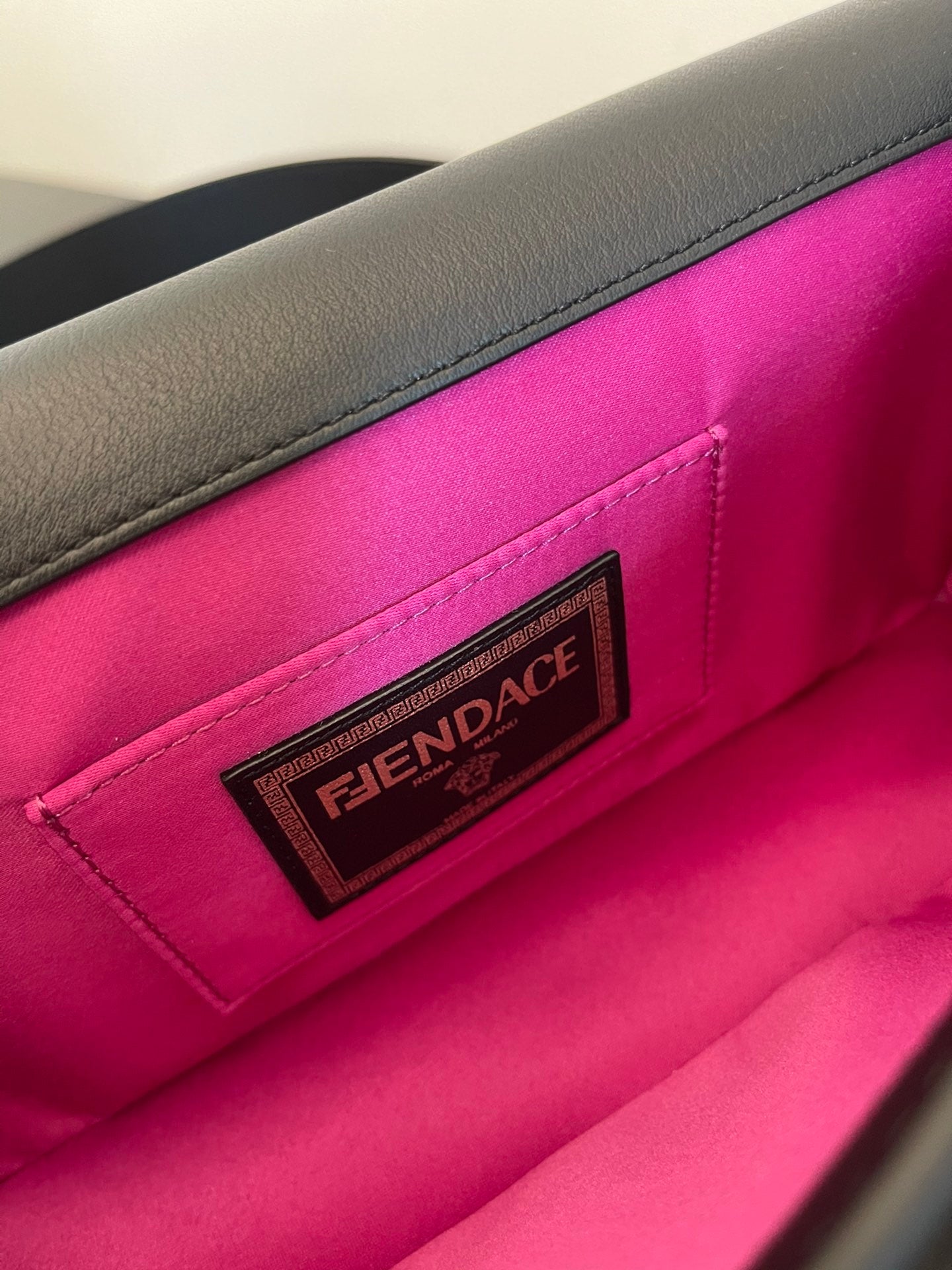 Black Leather Shoulder Bag with Gold Safety Pin Detail &amp; Studded Accents