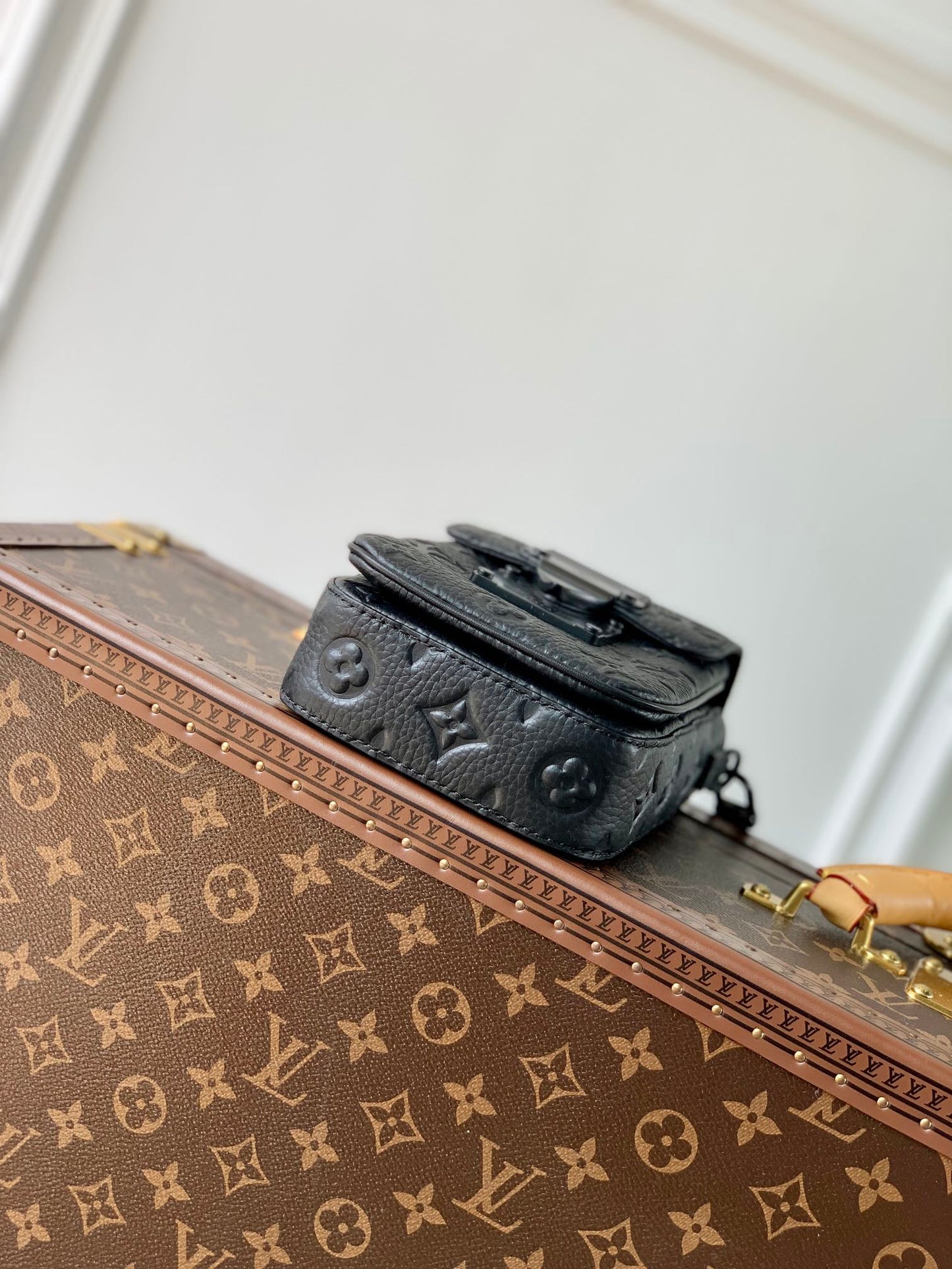 Louis Vuitton Black Embossed Leather Mini Crossbody Messenger Bag