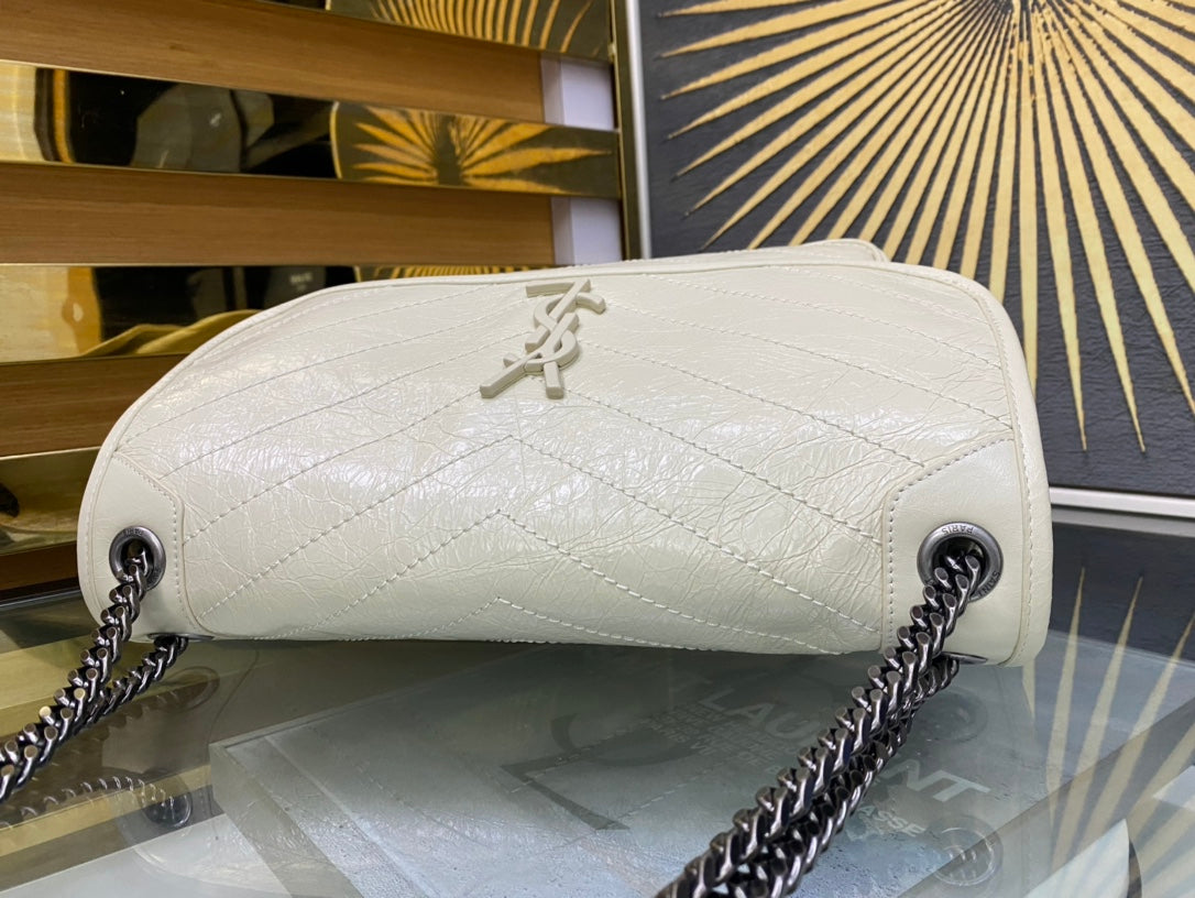 Saint Laurent Niki Medium Shoulder Bag in Quilted Vintage Leather - Off-White