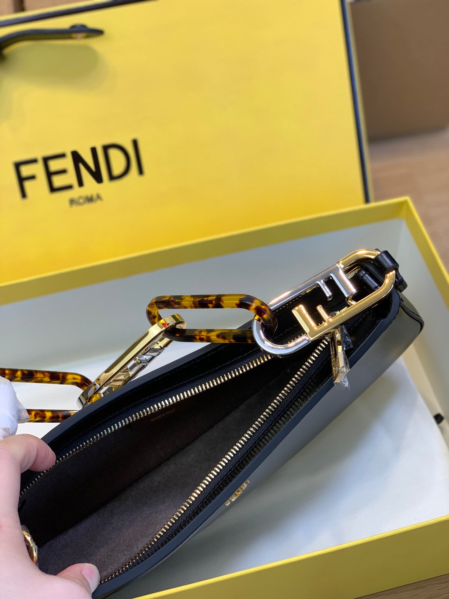 Fendi Fendigraphy Small Black Leather Hobo Bag - Luxury Designer Handbag