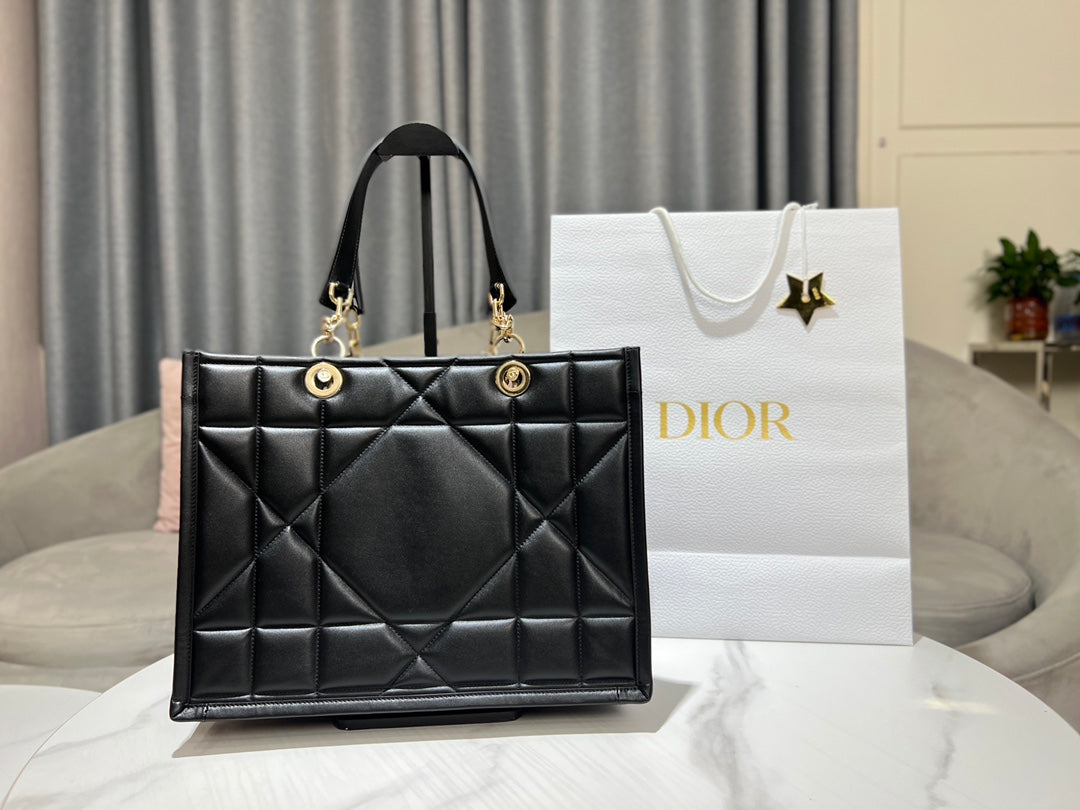 Christian Dior Toujours Bag Black Macrocannage Calfskin Large Tote