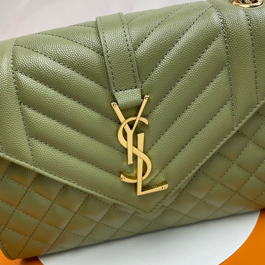 Saint Laurent Envelope Bag in Mix Matelassé Grain de Poudre Leather - Olive Green