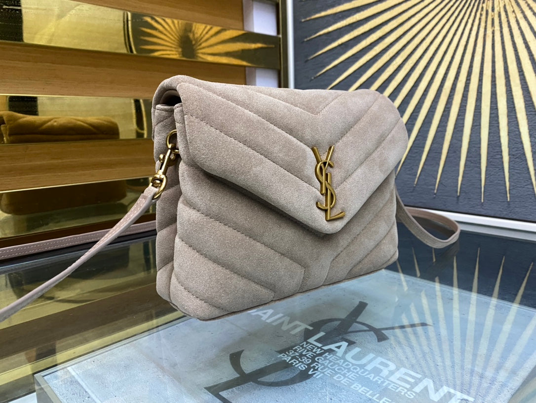 Saint Laurent Loulou Toy Bag in Matelassé Suede - Taupe