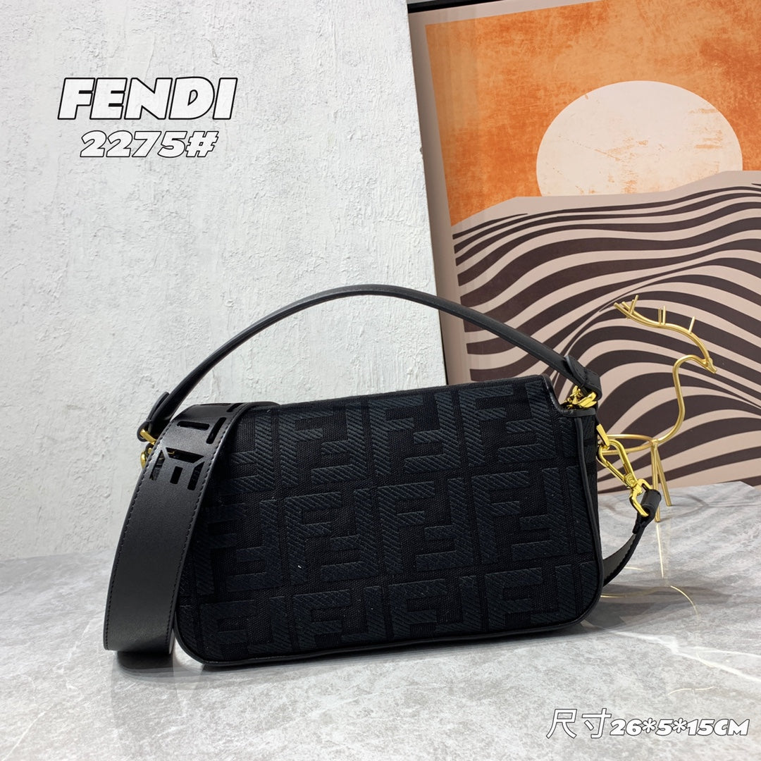 Fendi Baguette Black FF Monogram Fabric Shoulder Bag