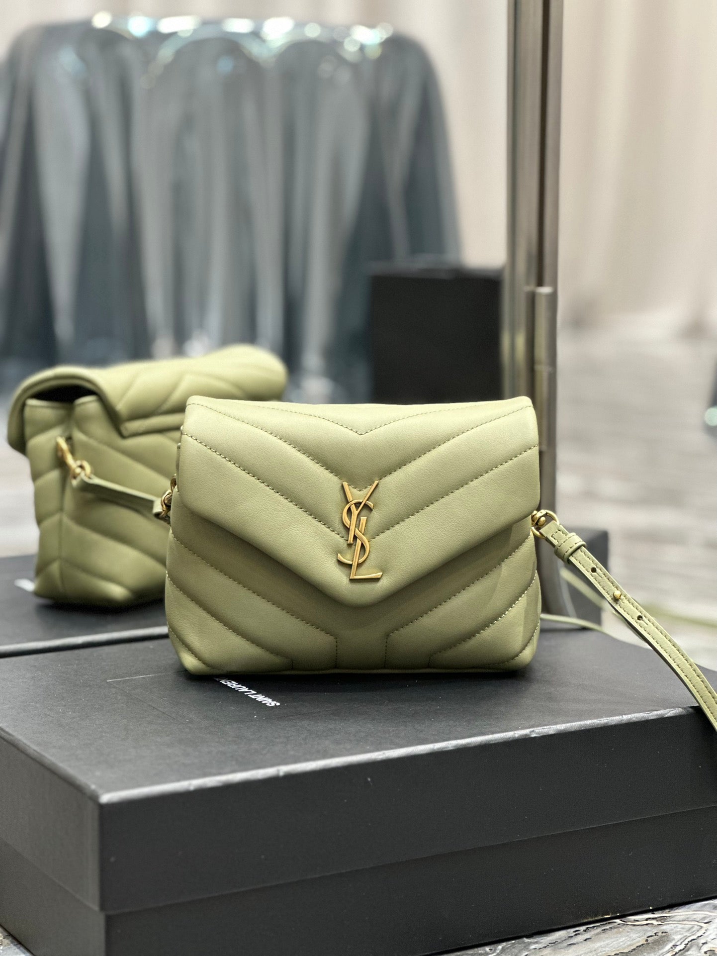 Saint Laurent Toy Loulou Quilted Leather Shoulder Bag in Sage Green