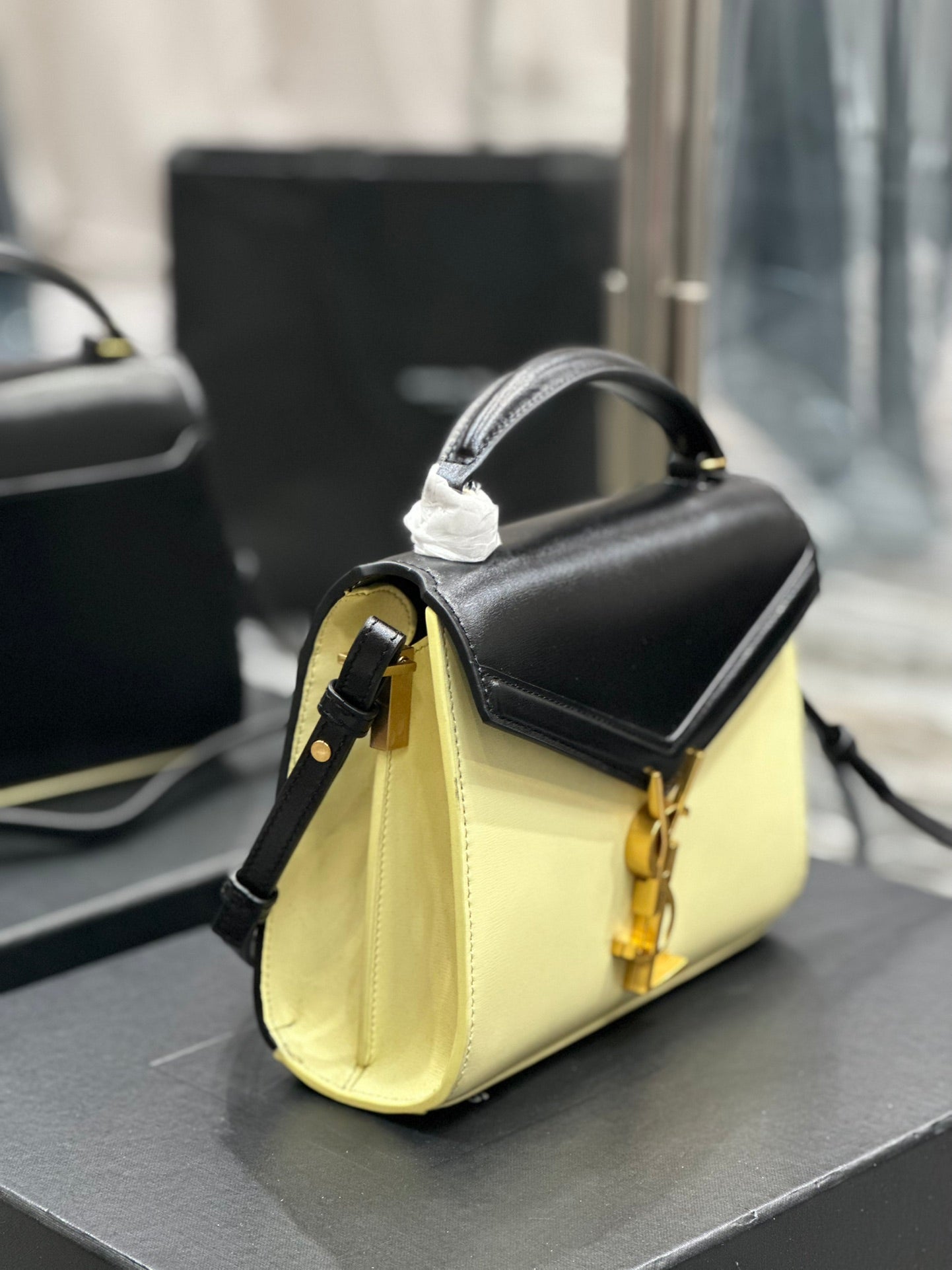 Saint Laurent Cassandra Mini Two-Tone Top Handle Bag - Black/Cream