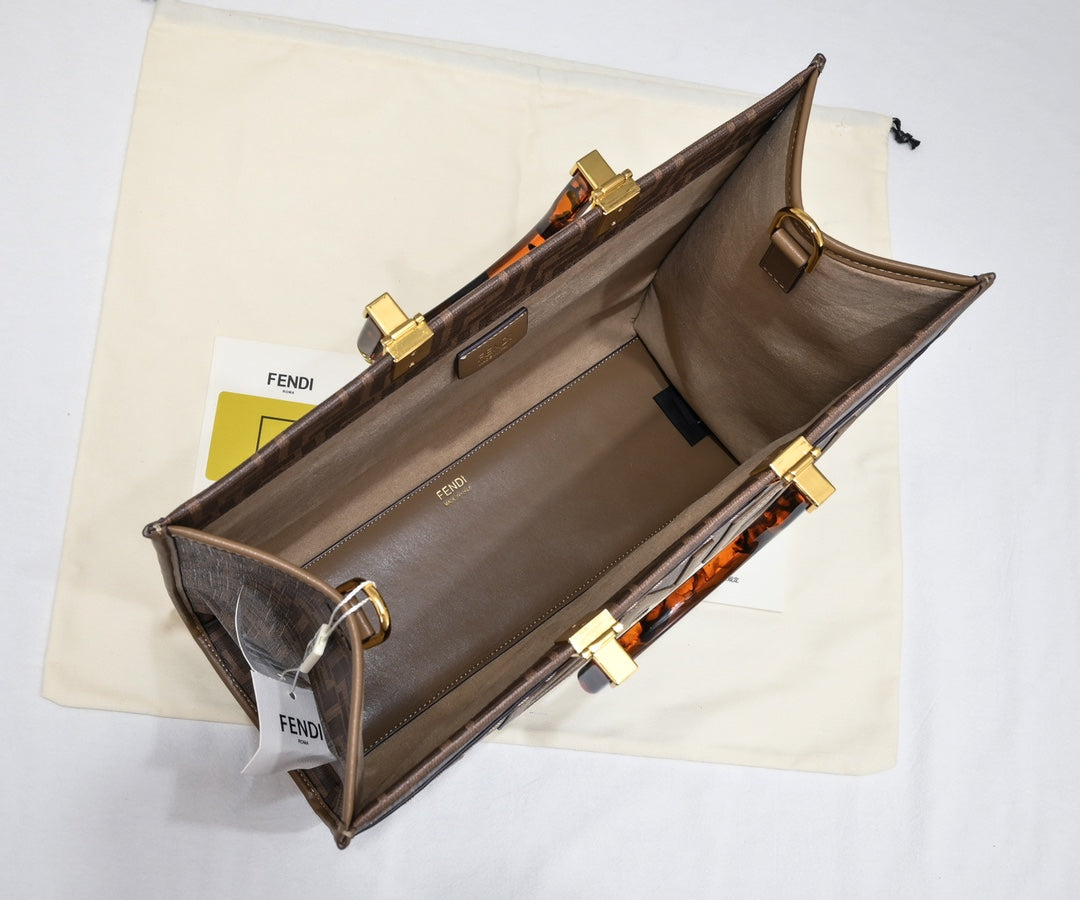 Fendi Sunshine Medium FF Motif Tote Bag - Brown Fabric Roma Shopper