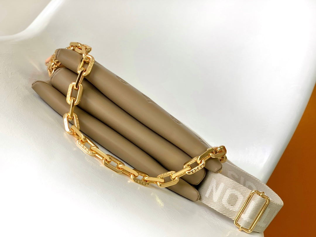 Louis Vuitton Beige Quilted Monogram Crossbody Bag with Wide Shoulder Strap