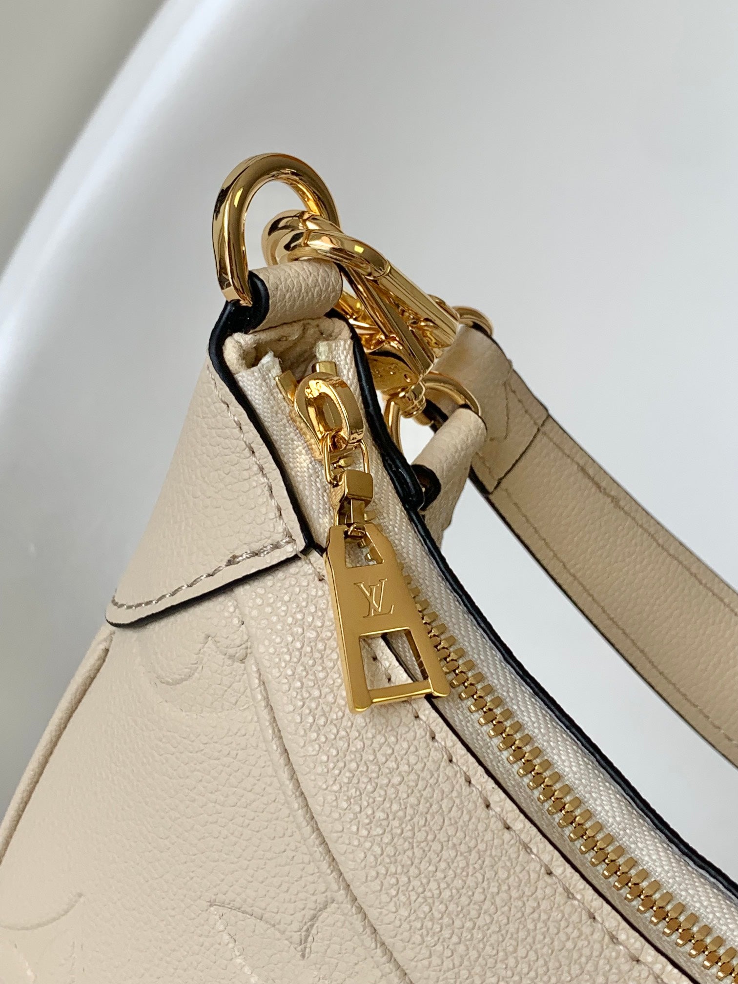 Louis Vuitton Cream Embossed Leather Crescent Shoulder Bag with Gold Hardware