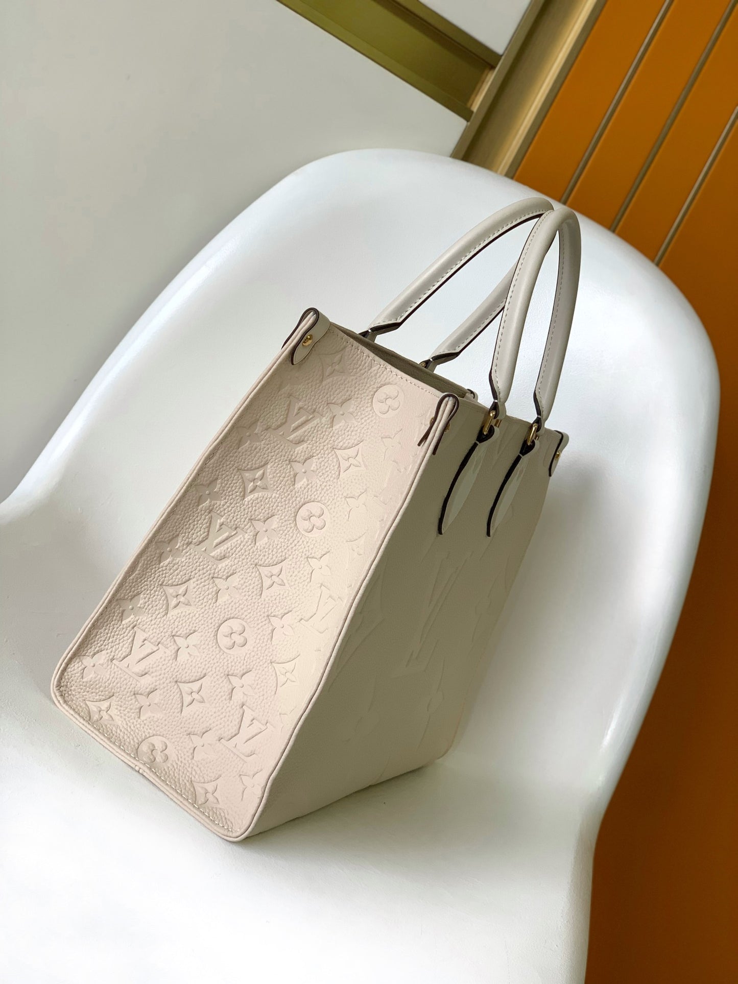 Louis Vuitton Onthego MM Monogram Empreinte Leather Tote Bag - Cream