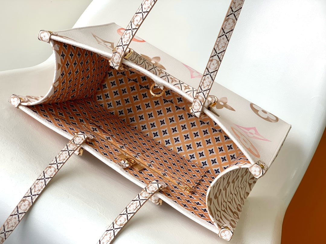 Louis Vuitton Onthego MM Monogram Empreinte Leather Tote Bag - Pastel White/Pink