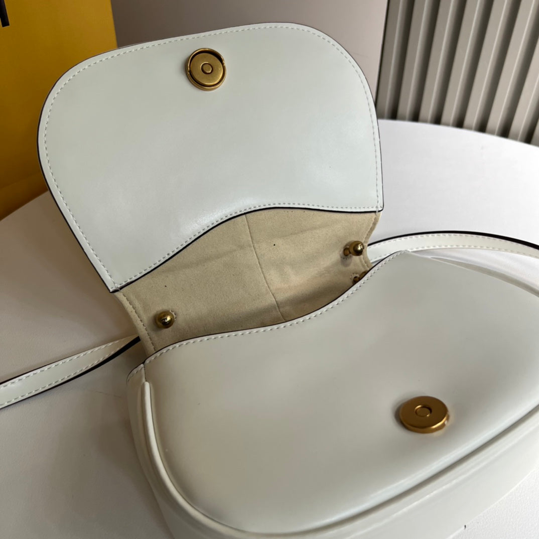 Fendi C'mon Small White Leather Shoulder Bag with Gold FF Logo
