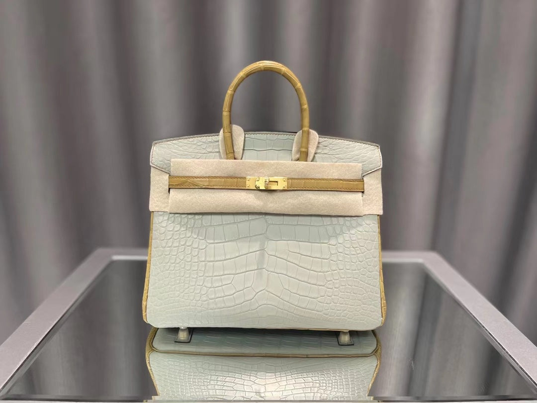 Exotic Crocodile Embossed Leather Top Handle Handbag - Elegant Off-White Luxury Tote with Gold Turn-Lock